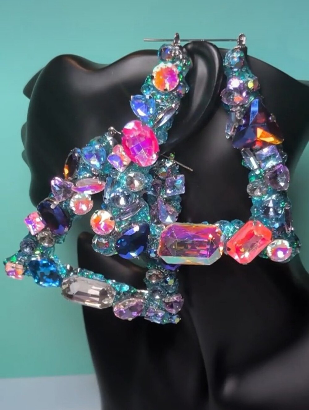 Hand Crafted Blue Hoop Earrings with Iridescent Crystals